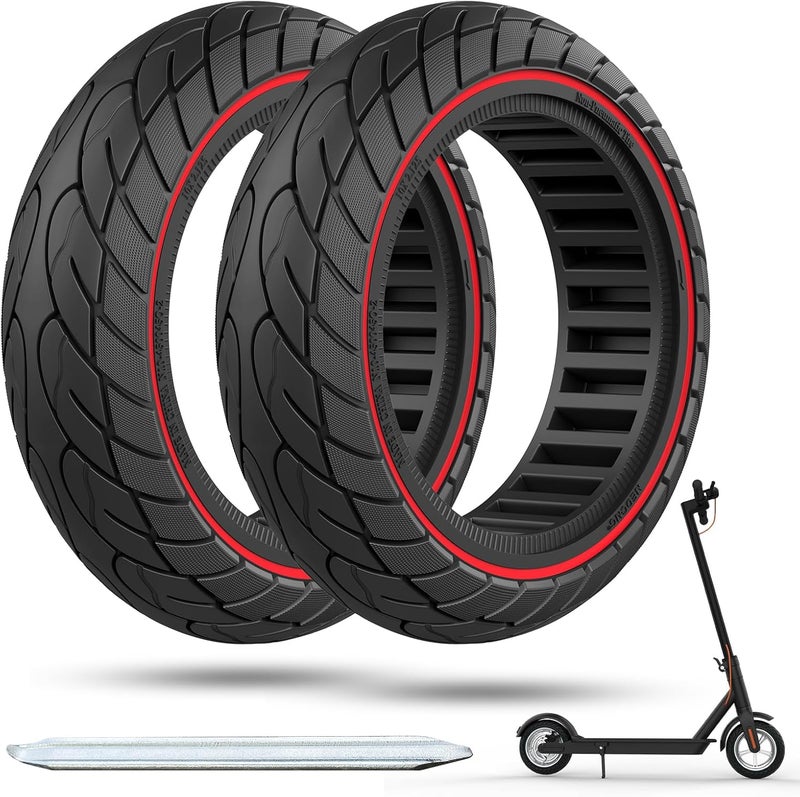 Cooryda 10x2.125 Scooter Tire, 10 inch Solid Rubber Tires Tubeless Front or Rear Replacement 10x2.125 Solid Electric Scooter Tire for Gotrax G4 Xr V2 Ninebot F25 F65 Hiboy S2 Pro 2pc Red - Image 1